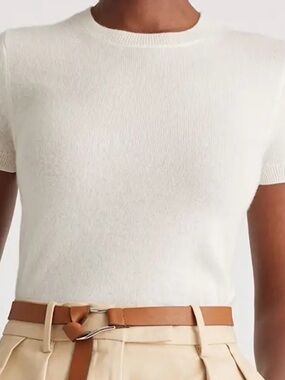 Mongolian Cashmere NWT Quince Women's Short Sleeve Knit Top in Ivory Cream